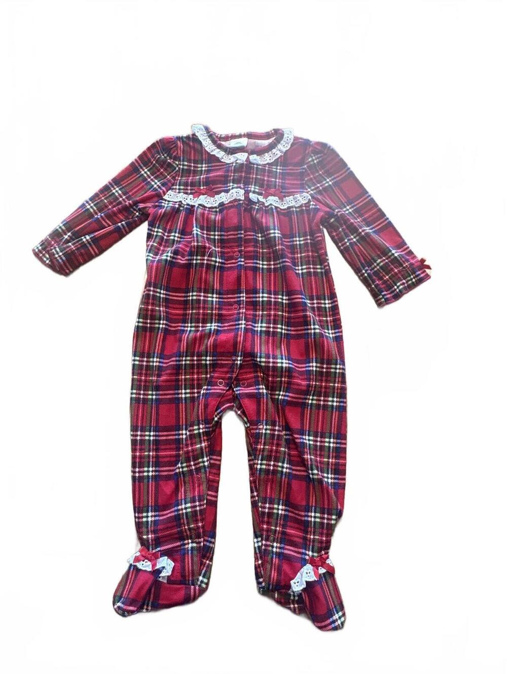 New Little Me Holiday Plaid Sleepwear outfit for Baby 9 Months Girls Chirstmas